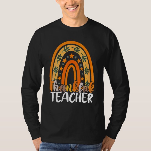 Retro Thanksgiving Teacher Thankful Teacher Rainbo T-Shirt (Front)