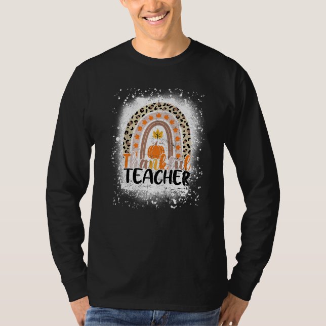 Retro Thanksgiving Teacher Thankful Teacher Rainbo T-Shirt (Front)