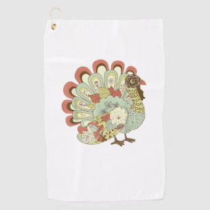 Retro Thanksgiving Turkey - Vintage Floral Golf Towel