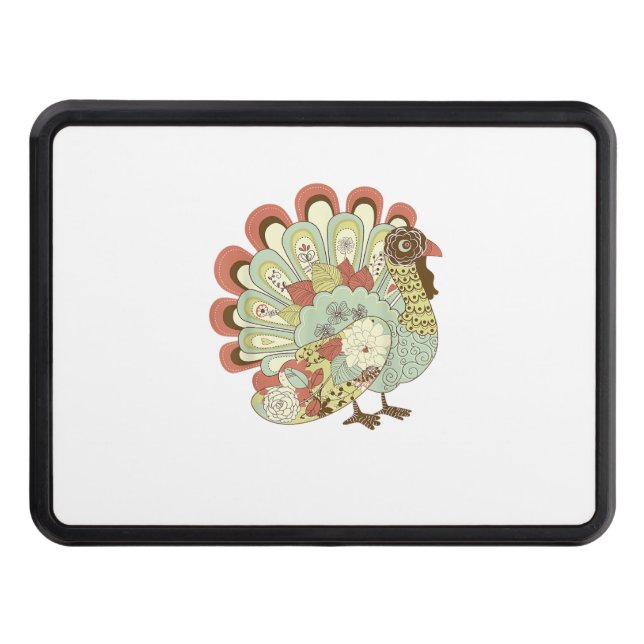 Retro Thanksgiving Turkey  - Vintage Floral Hitch Cover (Front)