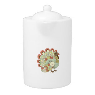 Retro Thanksgiving Turkey - Vintage Floral Teapot
