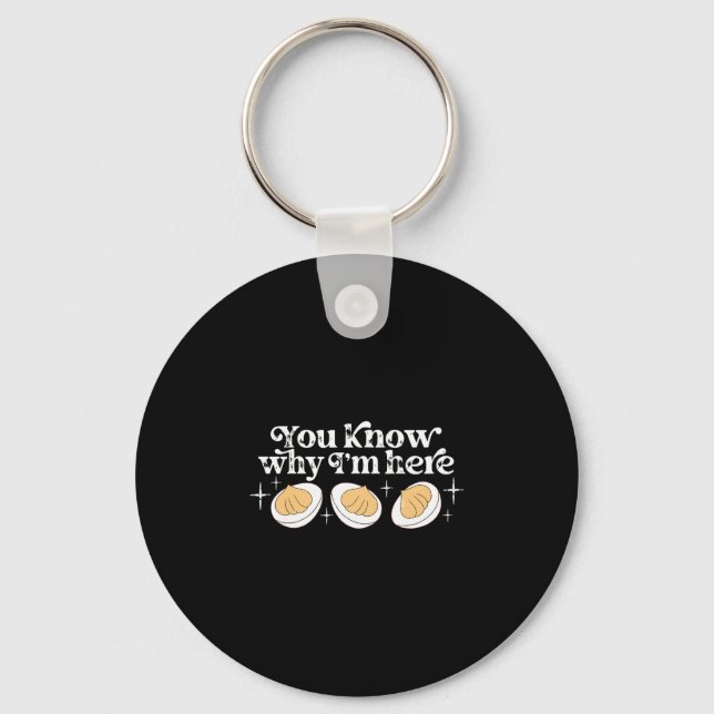 Retro Thanksgiving You Know Why I'm Here Deviled E Keychain (Front)