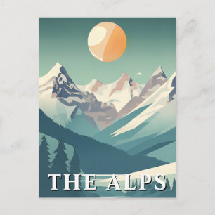 Retro The Alps Geometric European Ski Mountain Postcard