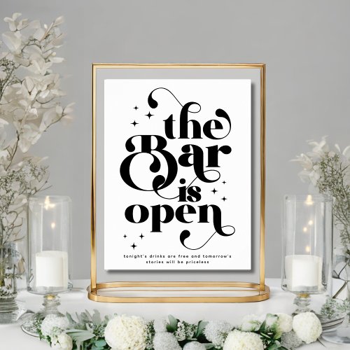 Retro The Bar is Open Vintage Typography  Black Poster