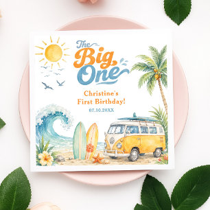 Retro The Big One Surf Beach 1st Birthday Napkins