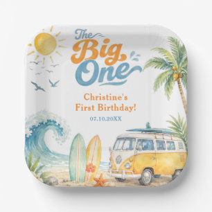 Retro The Big One Surf Beach 1st Birthday Paper Plates