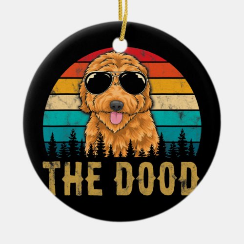 Retro The Dood Vintage Goldendoodle Dog Mom Dad Ceramic Ornament