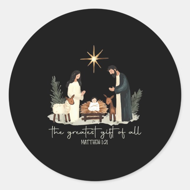 Retro The Greatest Gift Of All Jesus Nativity Chri Classic Round Sticker (Front)