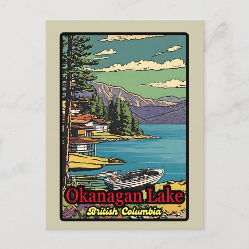 Retro the Okanagan Lake landscape vintage comic 70 Postcard