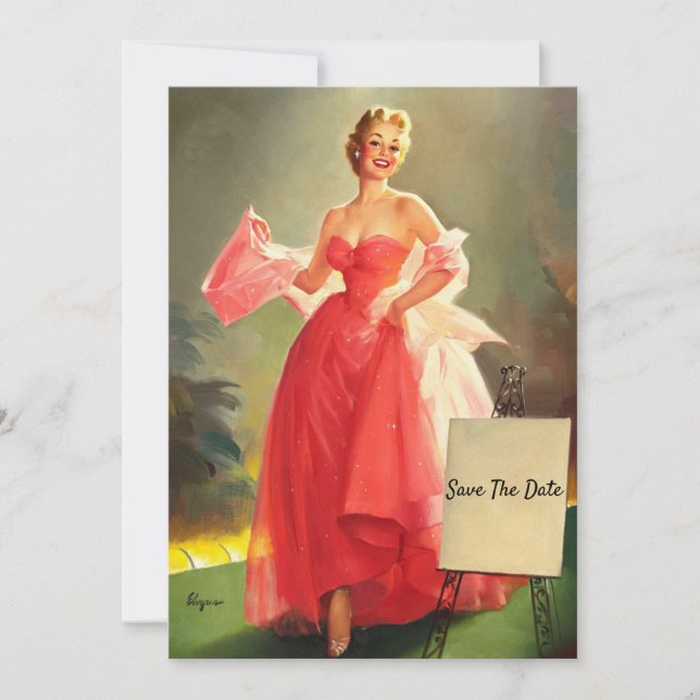 Retro The Woman in a Pink Ballgown, Save The Date Card (Front)