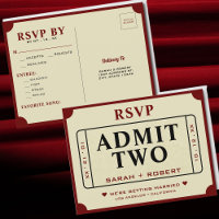 Retro Theater Admit Two Ticket Stub Wedding RSVP