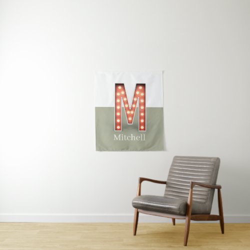 Retro Theater Marquee Letter M Personalized Tapestry