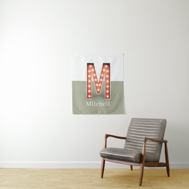Retro Theater Marquee Letter M Personalized Tapestry (In Situ)