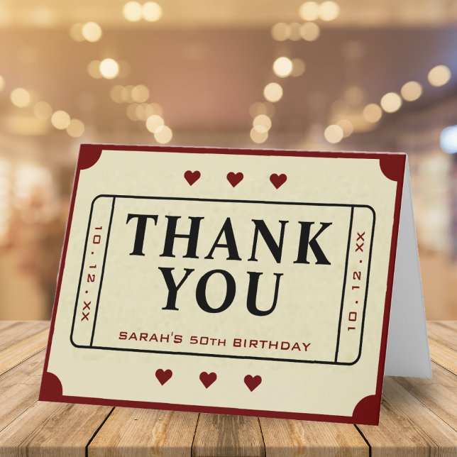 Retro Theater Movie Ticket Stub 50th Birthday Thank You Card (Retro Theater Movie Ticket Stub 50th Birthday Thank You Card)