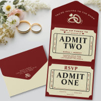 Retro Theater Movie Ticket Stub Admit Two Wedding