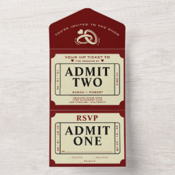 Retro Theater Movie Ticket Stub Admit Two Wedding All In One Invitation ...
