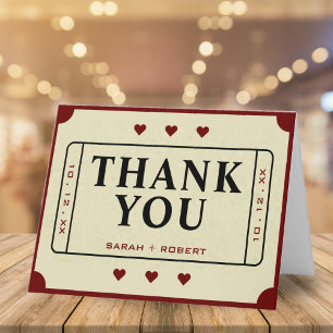 Retro Theater Movie Ticket Stub Wedding Letterpress Thank You Card