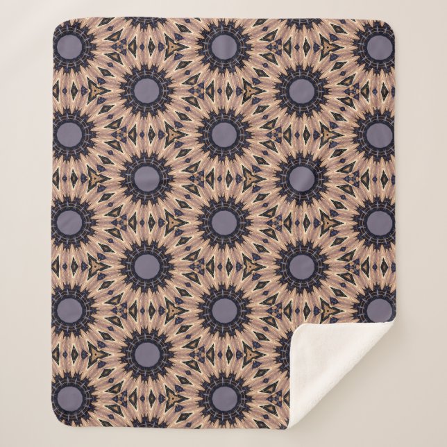 Retro-Themed Bold Gray & Brown Blooms Sherpa Blanket (Front)