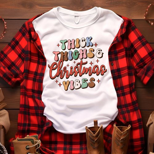 Retro Thick Thighs and Christmas Vibes Holiday Tri_Blend Shirt