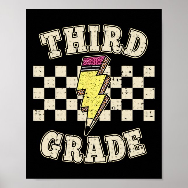 Retro Third Grade Teacher Lightning Bolt Pencil Te Poster (Front)