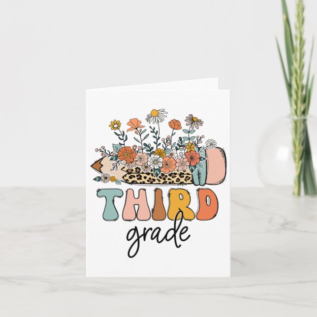 Retro Third Grade Teachers Leopard Ck To School St Card (Front)