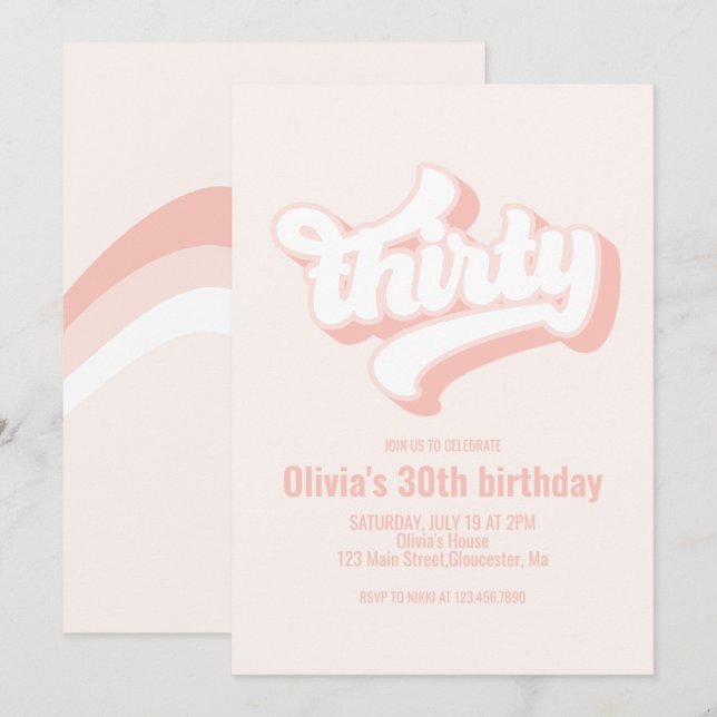 Retro Thirtieth Birthday pink Invitation (Front/Back)