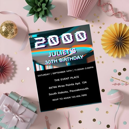 retro thirty 2000s party 30th birthday invitation