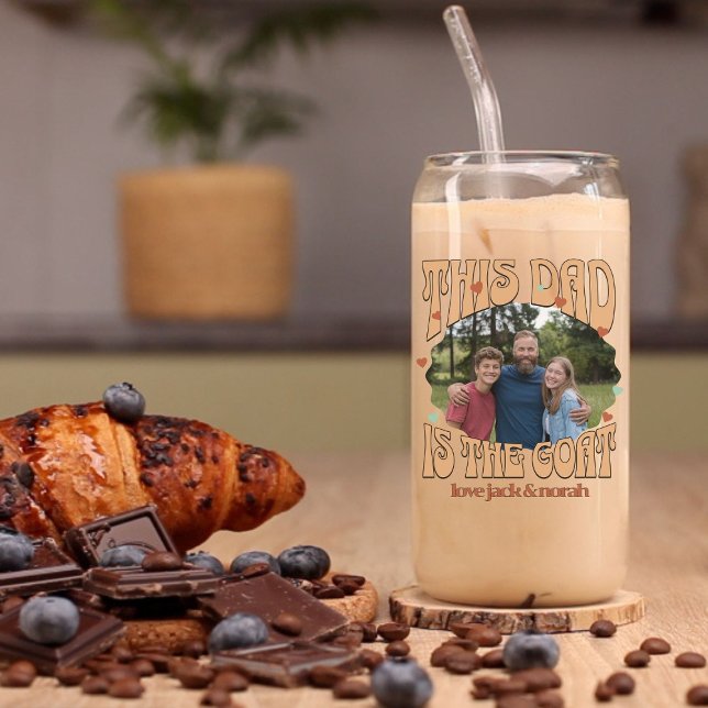 Retro This Dad is the Goat Photo Can Glass (Greatest of All Time Retro Can Glass for Dad with photo)