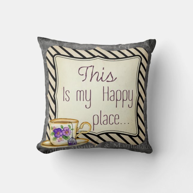 Retro "This is My Happy Place" motivation poster, Throw Pillow (Front)