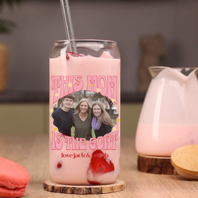 Retro This Mom is the Goat Photo Mug Can Glass (Greatest of All Time Retro Can Glass for Mom with photo)