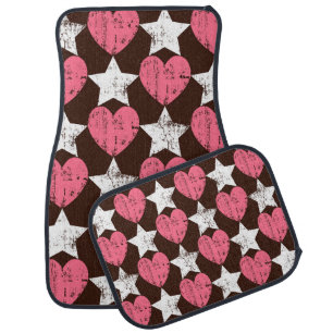 Retro Threadbare Hearts Stars Texture Car Floor Mat