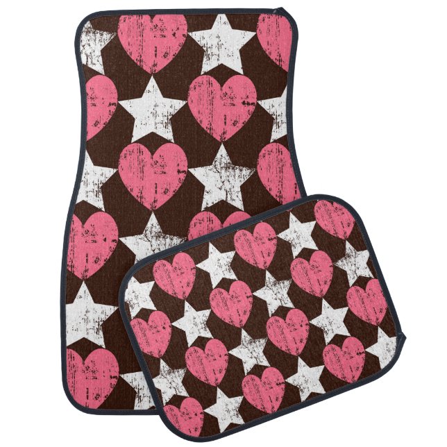 Retro Threadbare Hearts Stars Texture Car Floor Mat (Set)