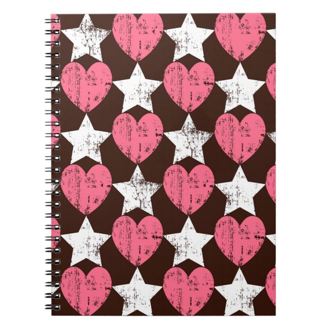Retro Threadbare Hearts Stars Texture Notebook (Front)