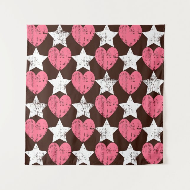 Retro Threadbare Hearts Stars Texture Tapestry (Front)