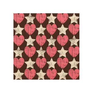 Retro Threadbare Hearts Stars Texture Wood Wall Art