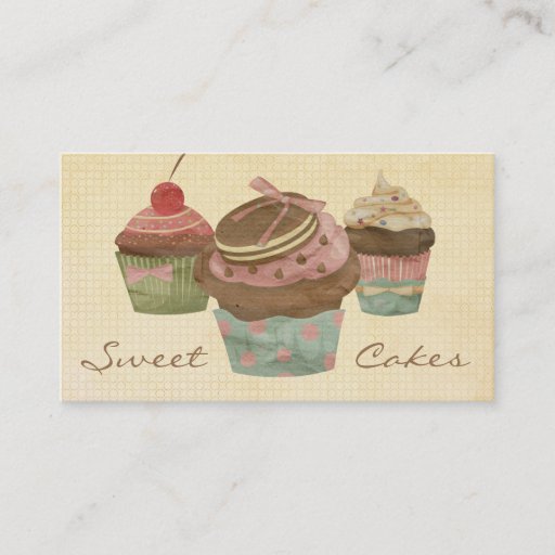 Customizable Retro Three Cupcake Bakery Business Cards