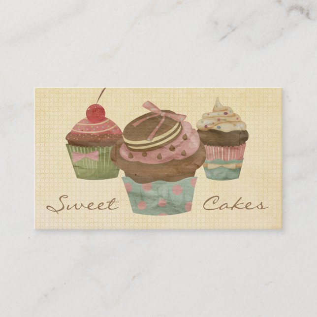 Retro Three Cupcake Bakery Business Card (Front)