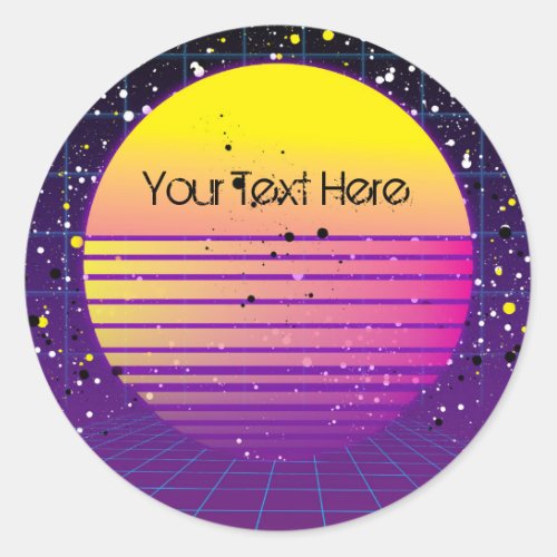 Retro Throwback to 80s Purple Yellow Sun Party Classic Round Sticker