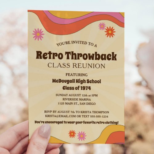 Retro Throwback Yellow Sunburst Class Reunion Invitation
