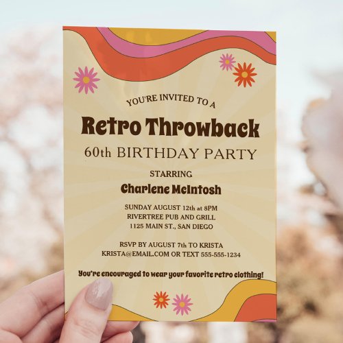 Retro Throwback Yellow Sunburst Flowers Birthday Invitation