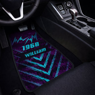 Retro Thunder Bolt Purple Aqua  Car Floor Mat