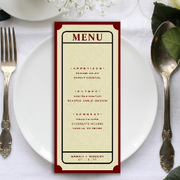 Retro Ticket Stub Wedding Menu
