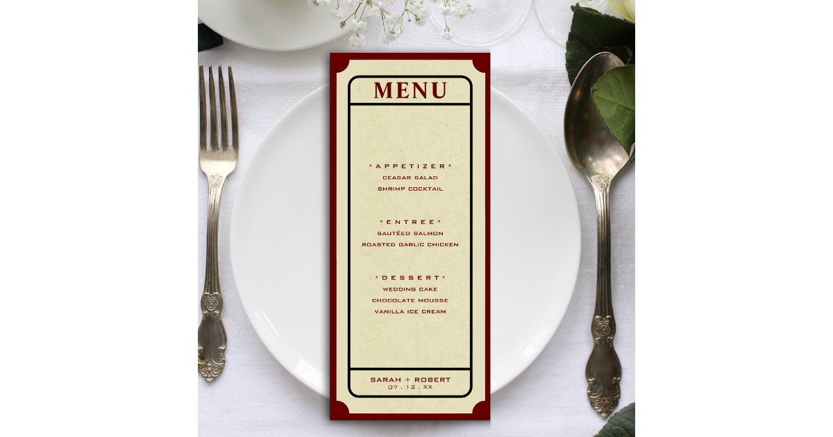 Retro Ticket Stub Wedding Menu Zazzle