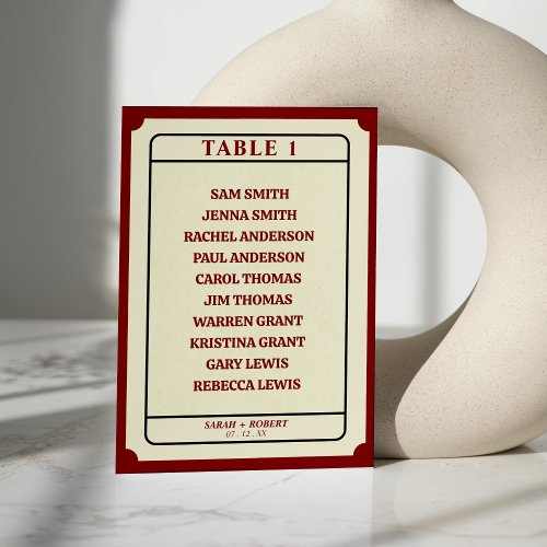 Retro Ticket Stub Wedding Seating Chart Table Number