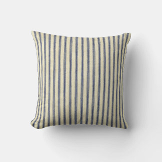 Retro Ticking Blue & White Striped Vintage French Throw Pillow