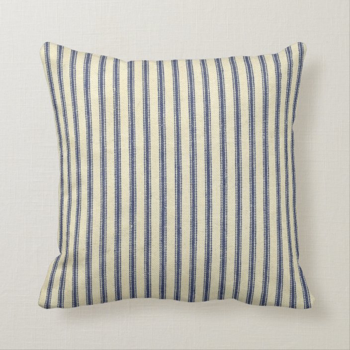 Retro Ticking Blue White Striped Vintage French Throw Pillow Zazzle Com