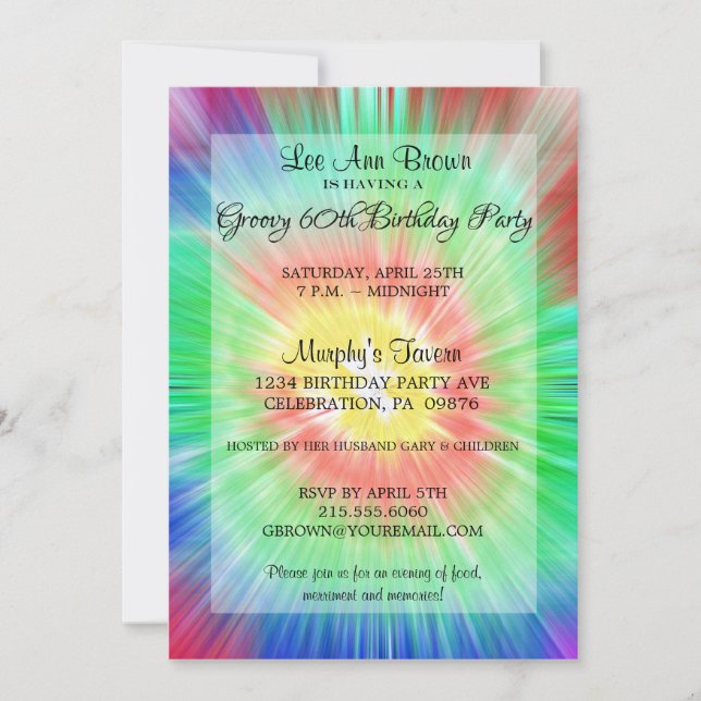 Retro Tie Dye 60th Birthday Party Invitation (Front)
