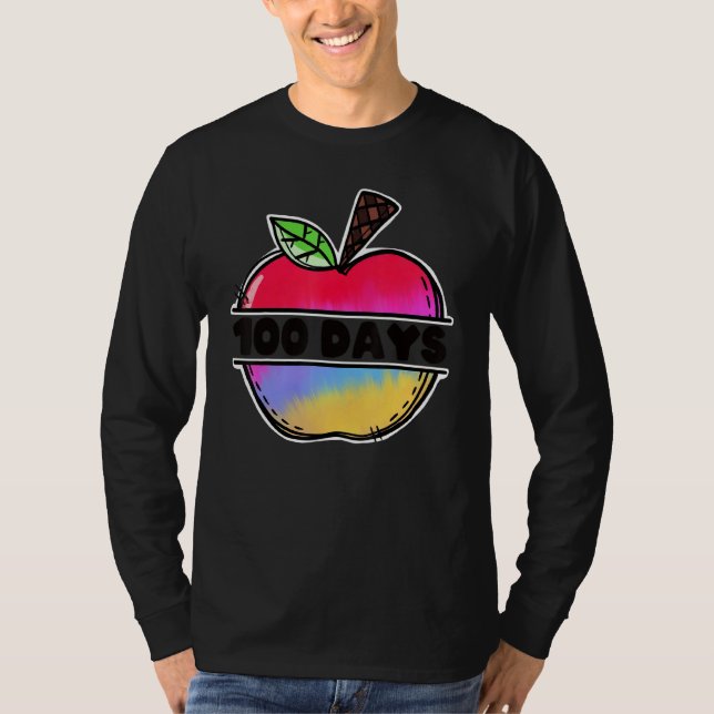 Retro Tie Dye Apple Happy 100 Days Of School Teach T-Shirt (Front)