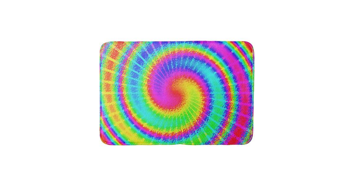 Retro Tie Dye Hippie Psychedelic Colorful Swirl Bathroom Mat | Zazzle