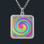 Retro Tie Dye Hippie Psychedelic Silver Plated Necklace<br><div class="desc">This groovy design features a bright,  swirly rainbow of colors in a tie-dyed pattern. It's a fun,  retro design for peace-loving hippies / bohemians who love the 1960's,  1970's and psychedelic color.</div>